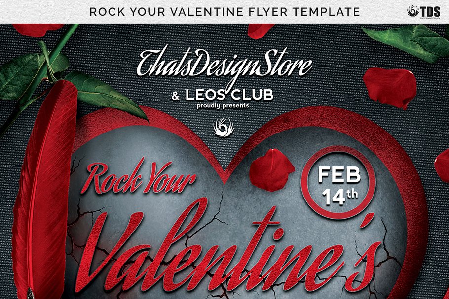 深红色情人节主题传单PSD模板 Rock Your Valentine Flyer PSD插图(6)