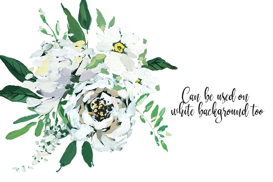 白色格调手绘花卉剪切画图案 White Hand Painted Floral Clip Art插图(8)