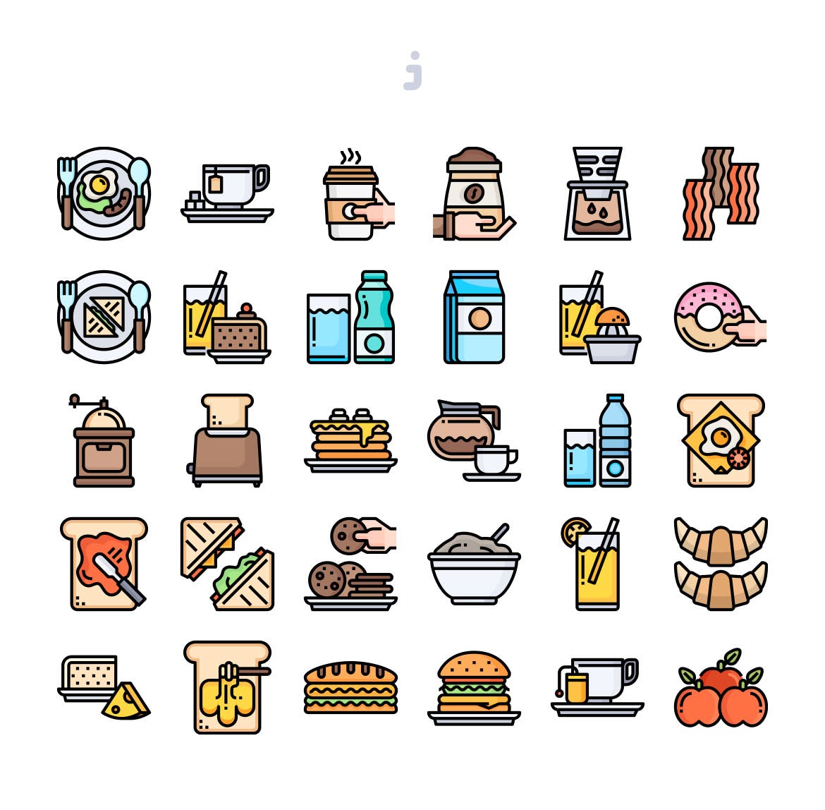 30枚早餐主题矢量图标 30 Breakfast Icons插图(1)