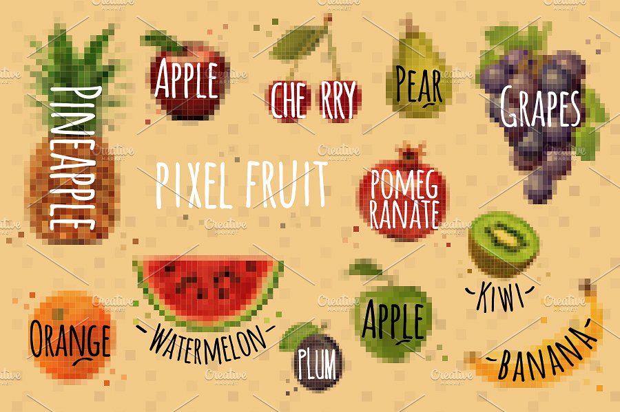 几何方块蔬菜水果颗粒像素化插图 Pixel Fruit & Vegetables插图(4)