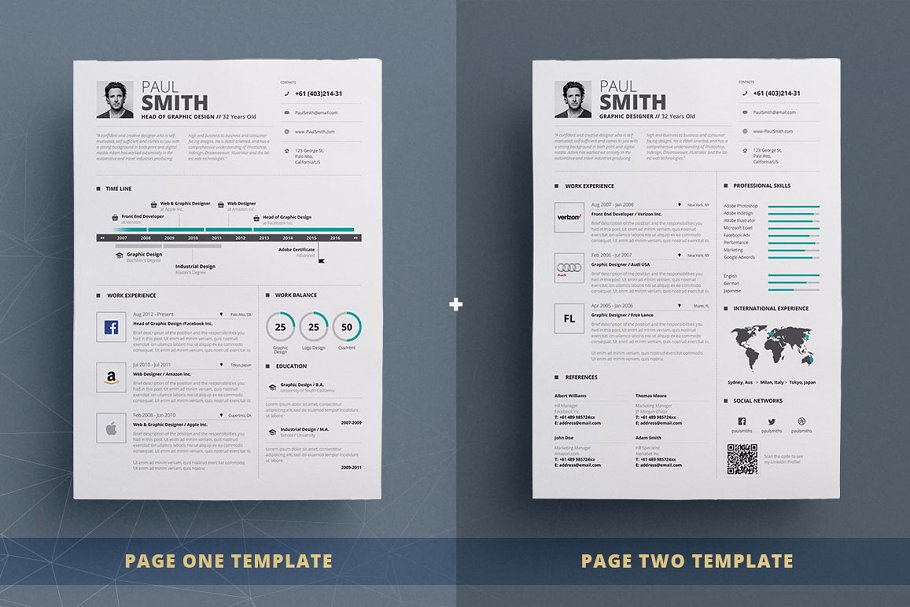 专业的两页信息图表简历模板 Infographic Resume/Cv Template Vol.5插图(2)