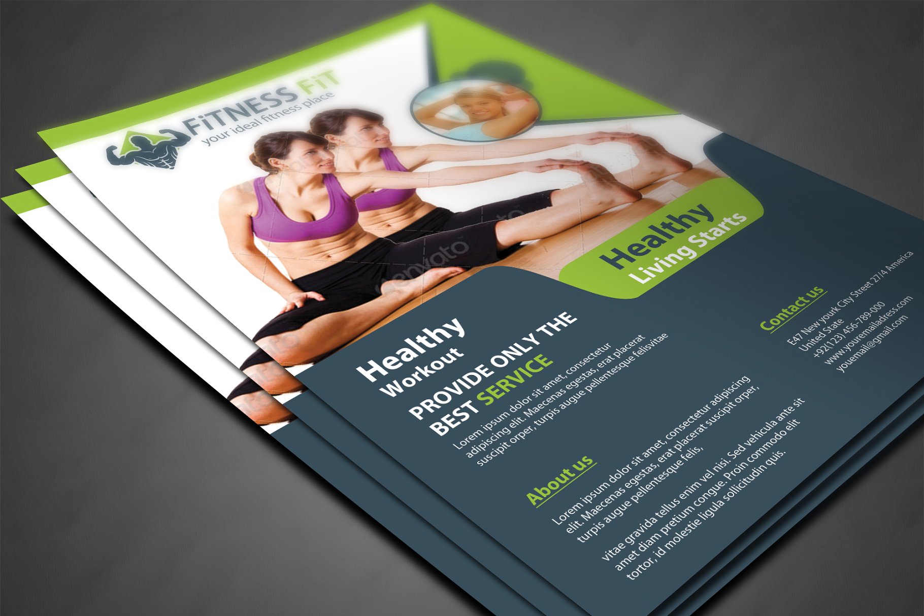 健身俱乐部宣传传单打印模板 Fitness Flyer Print Templates插图(2)