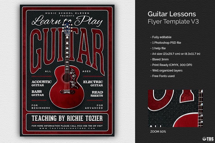 吉他教学培训机构宣传海报PSD模板V.3 Guitar Lessons Flyer PSD V3插图