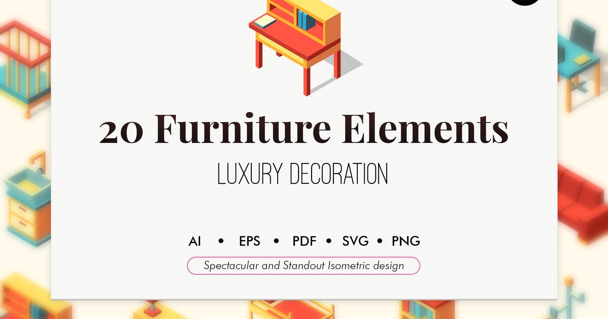25枚欧式家具等距阴影图标素材 25 Furniture isometric elements插图