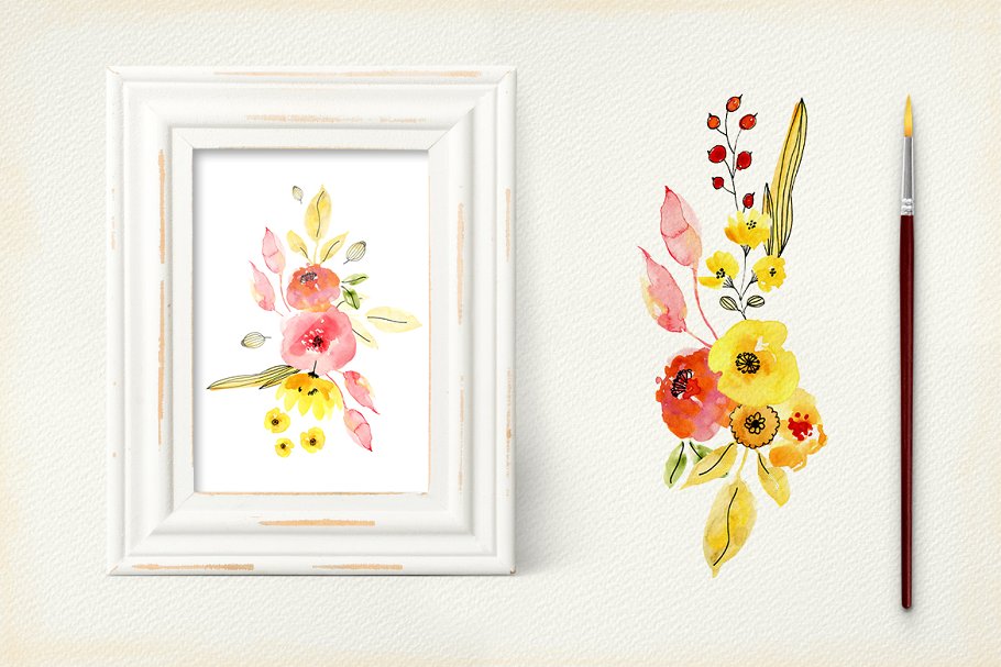 手工制作的水彩花朵花卉  Vibrant Colors Flowers插图(3)