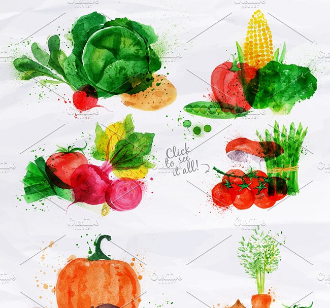 常见蔬菜水彩剪切画素材包 Vegetables Watercolor插图(5)