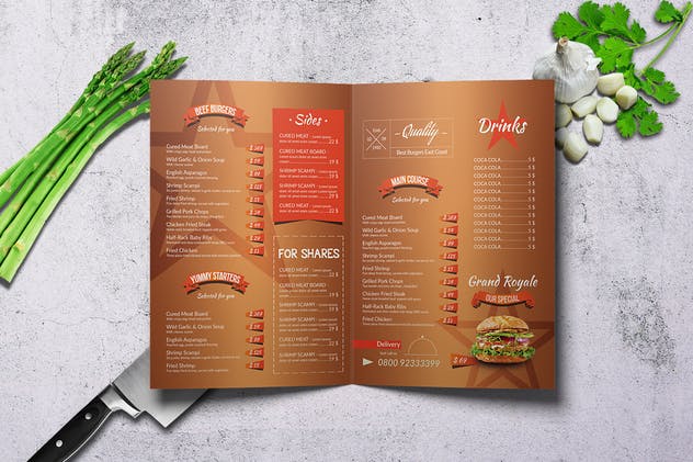 美式快餐汉堡菜单设计PSD模板套装 American Burgers Menu Bundle插图(2)