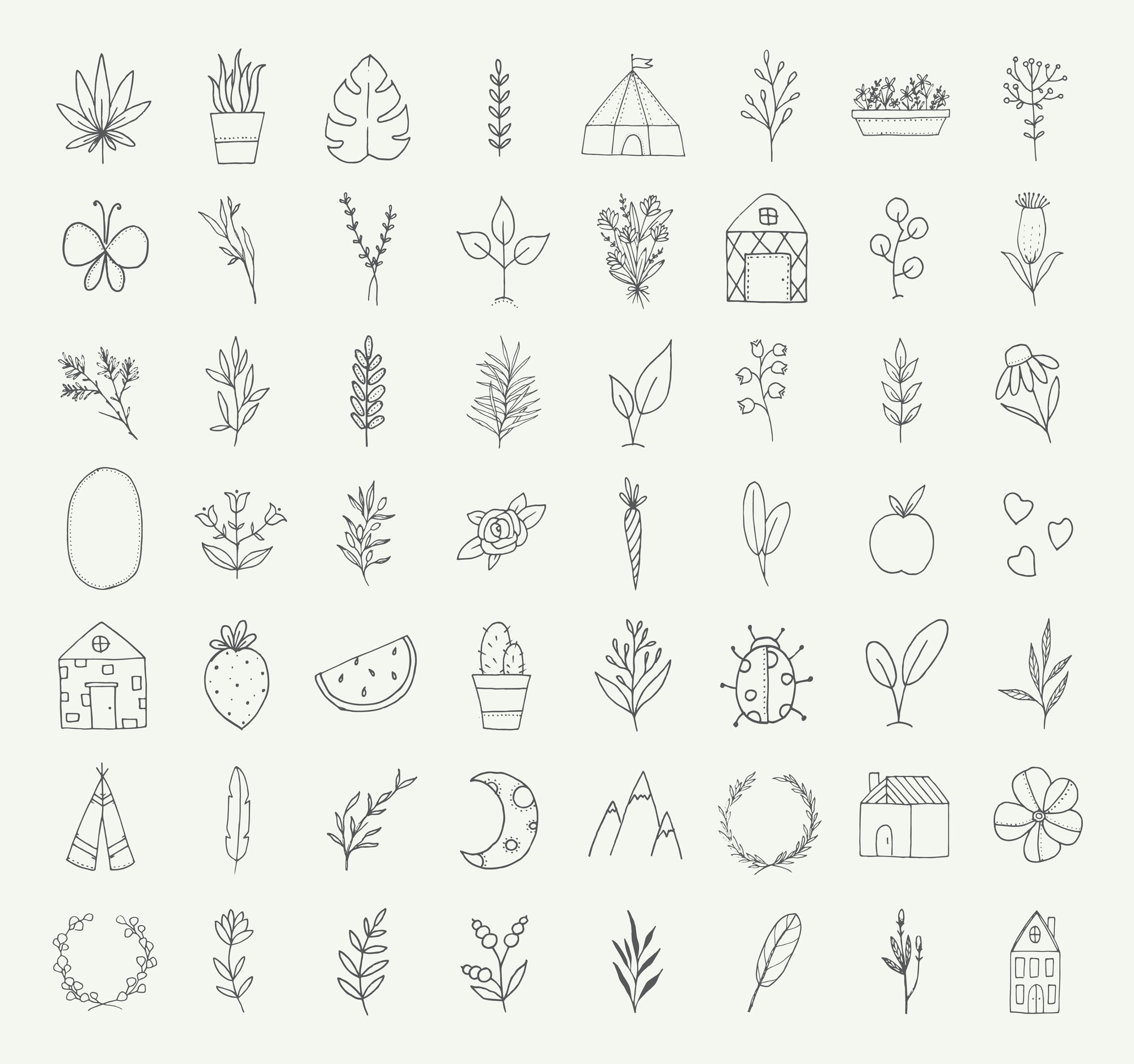 自然与植物手绘涂鸦矢量图形设计素材 Nature and Botanical Hand Drawn Doodles插图(3)