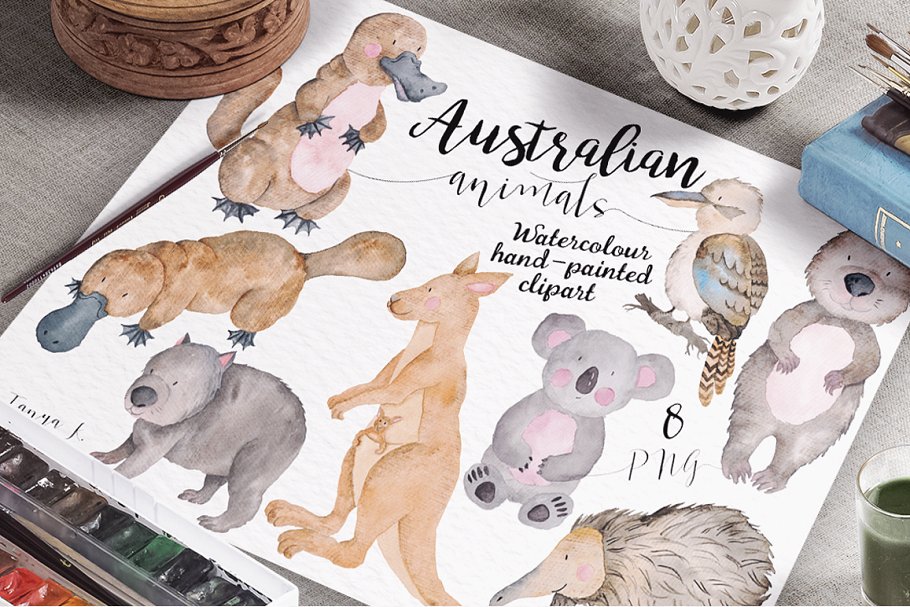 澳大利亚动物水彩剪贴画合集 Australian Watercolor Animals Set插图(3)