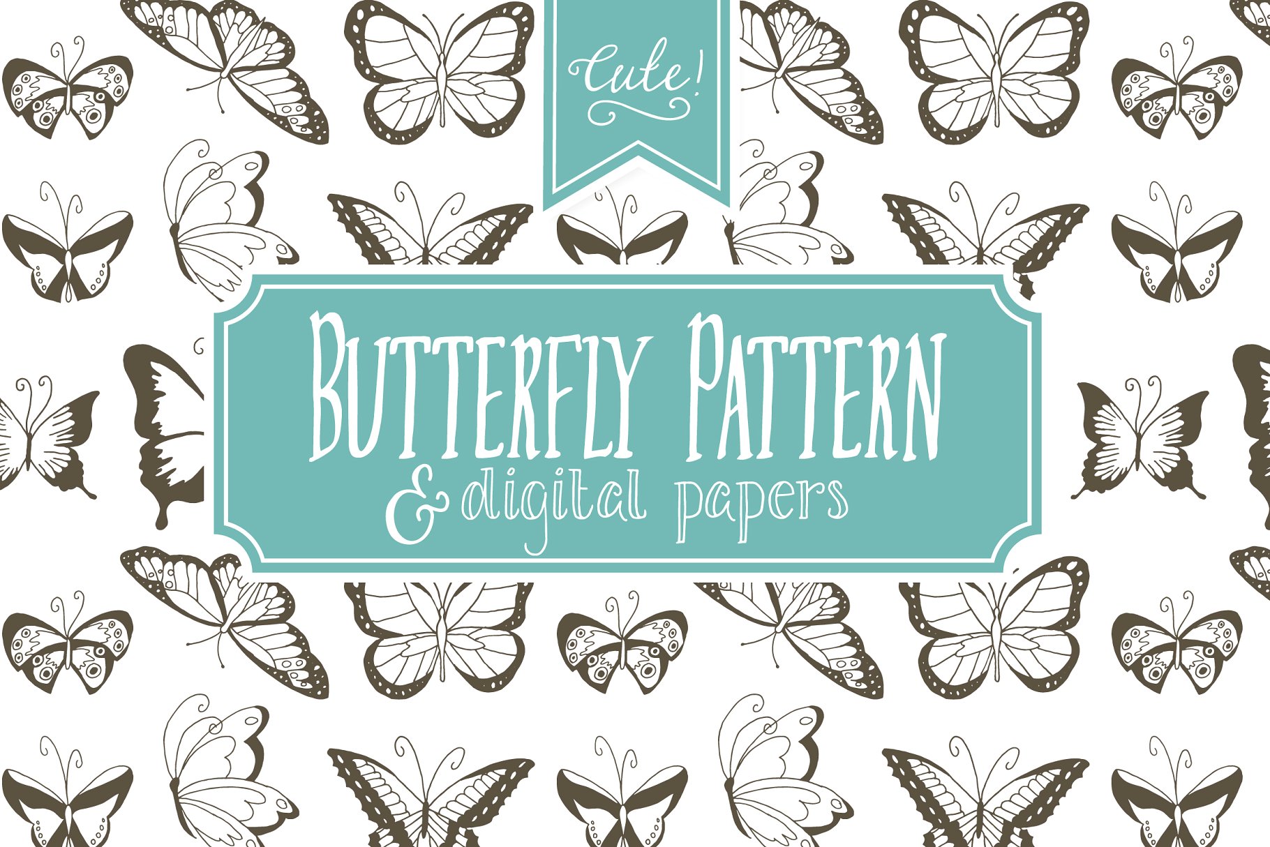 蝴蝶图案无缝纹理素材包 Seamless Butterfly Pattern – Vector插图