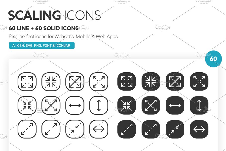 60个线条缩放图标+60个实心缩放图标 Scaling Icons插图