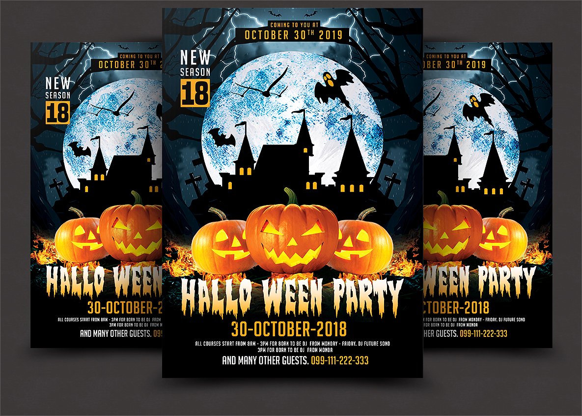 万圣节恐怖南瓜派对宣传单设计素材 Halloween Party Flyer插图