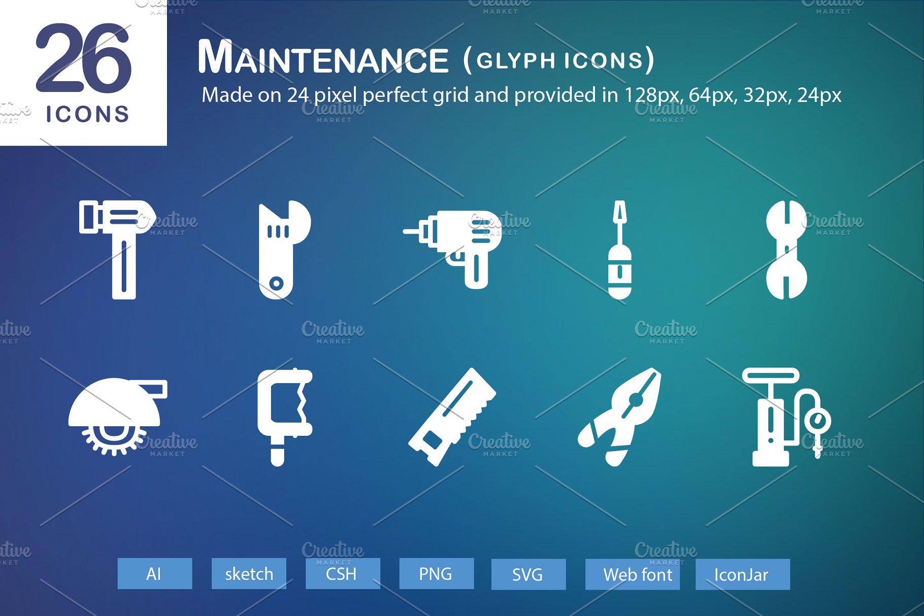 26个建筑维修工具icon图标 26 Maintenance Glyph Icons插图