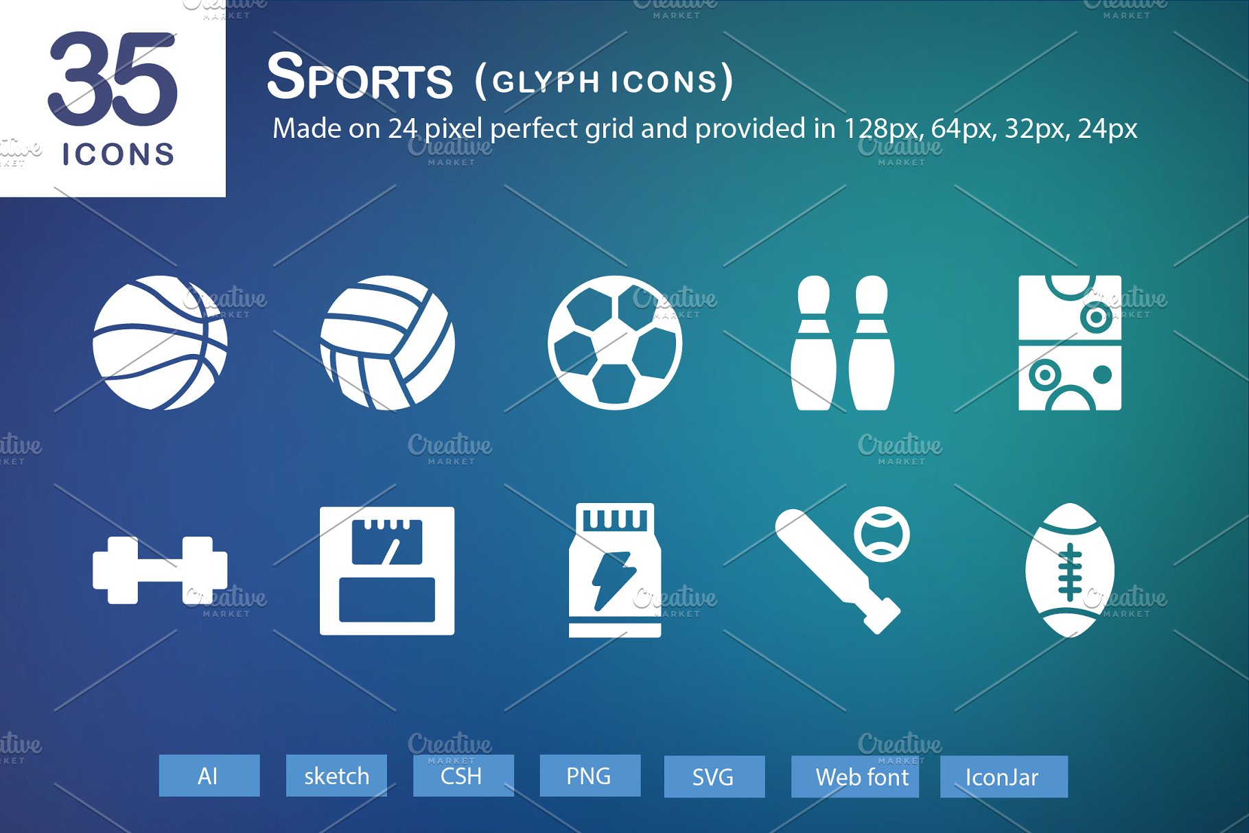 35枚体育运动标志字体图标 35 Sports Glyph Icons插图