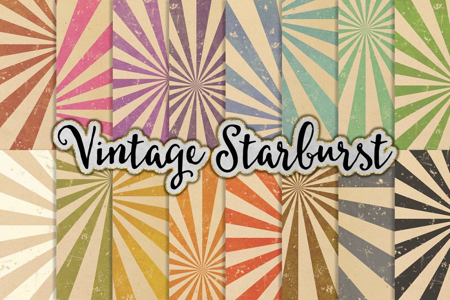 复古纸张上的光芒四射的亮光图案纹理 Starburst Patterns on Vintage Paper插图