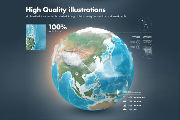 超高品质地球模型信息图表设计模板v1 Illustrations of the Earth with Infographics v1插图(3)