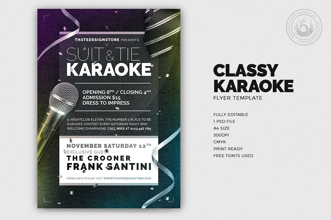 经典卡拉ok传单PSD模板 Classy Karaoke Flyer PSD插图(1)