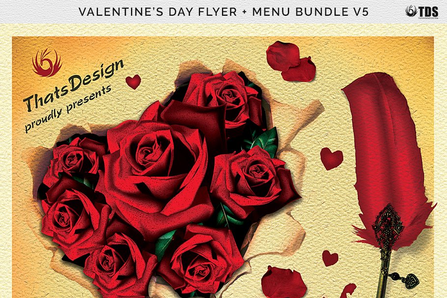 情人节主题传单+菜单PSD模板 V5 Valentines Day Flyer+Menu PSD V5插图(7)