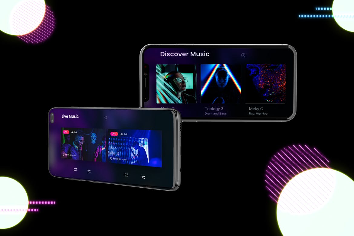 高质量霓虹灯风格iOS/Android手机样机模板 Neon IOS & Android插图(5)