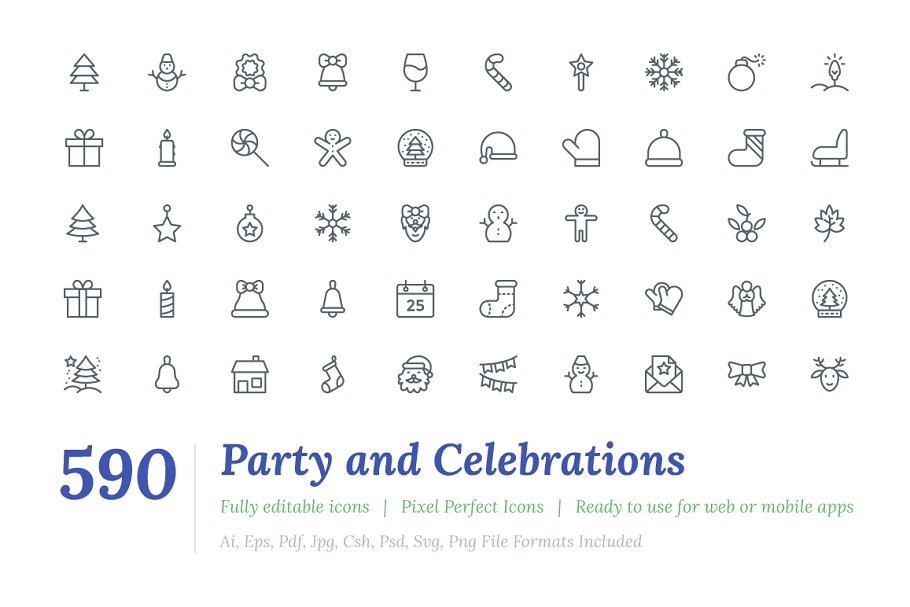 590枚派对和庆祝活动主题线条图标 590 Party and Celebrations Line Icon插图