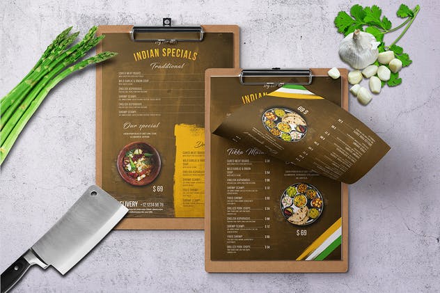 印度乡村美食菜单PSD模板套装 Indian A4 & US Letter Food Menu Bundle插图(4)