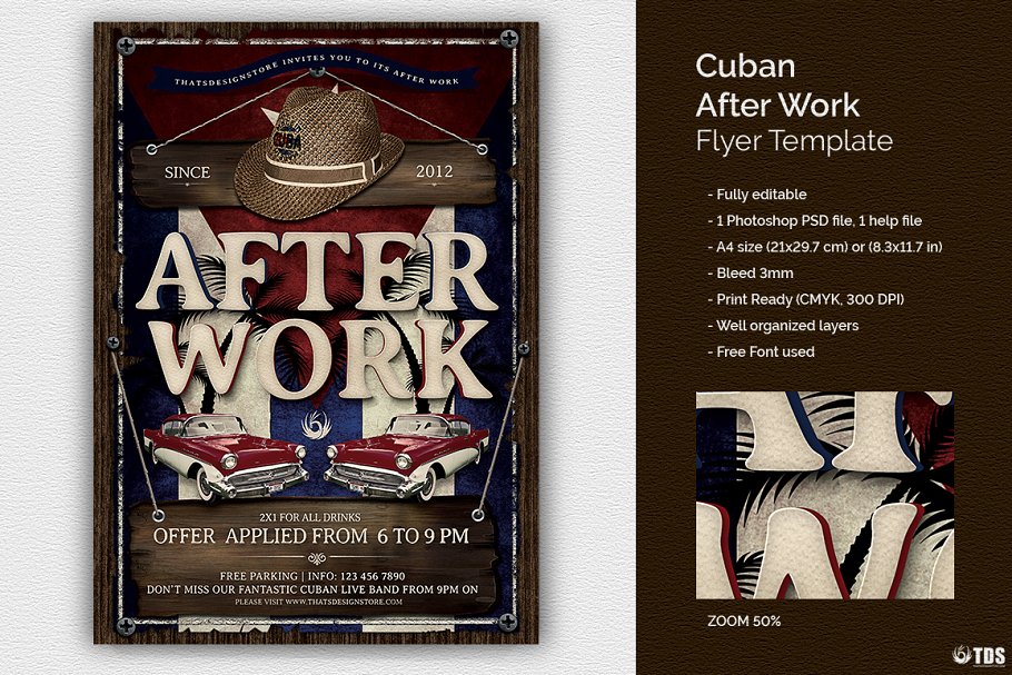 古巴风格酒吧活动海报设计PSD模板 Cuban After Work Flyer PSD插图