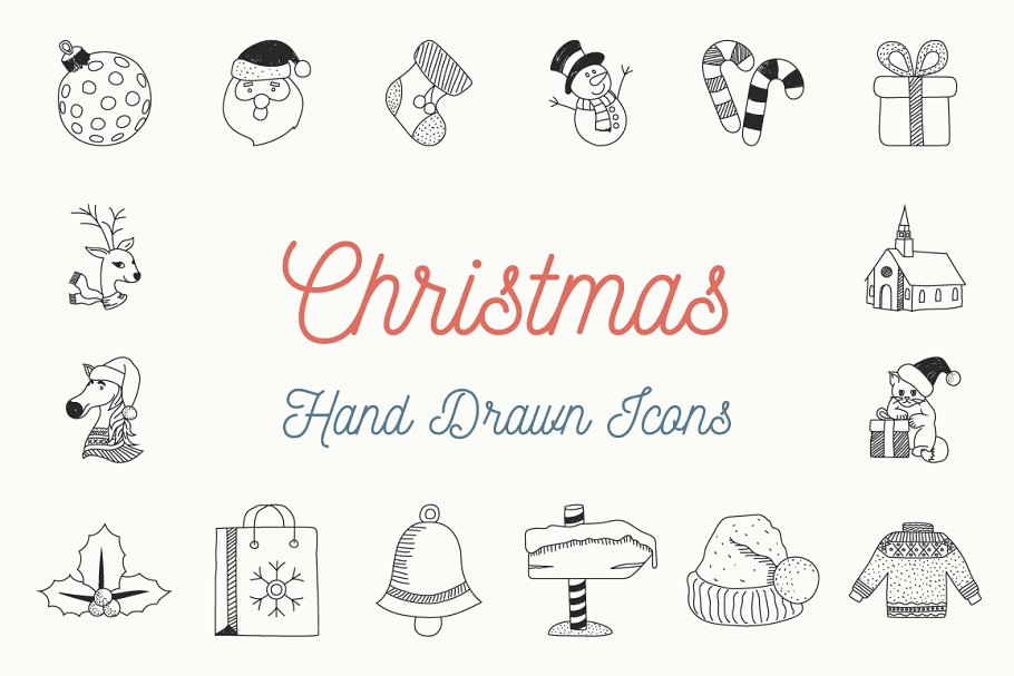 手绘圣诞节日元素线条概念图标 Christmas Hand Drawn Icons插图