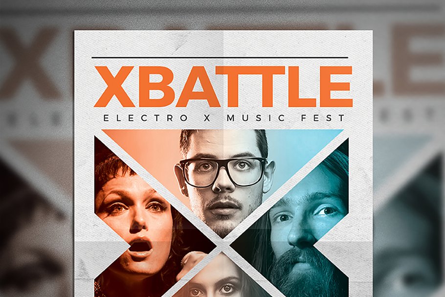 X构造音乐活动宣传海报传单模板 X Battle Music Flyer插图(2)