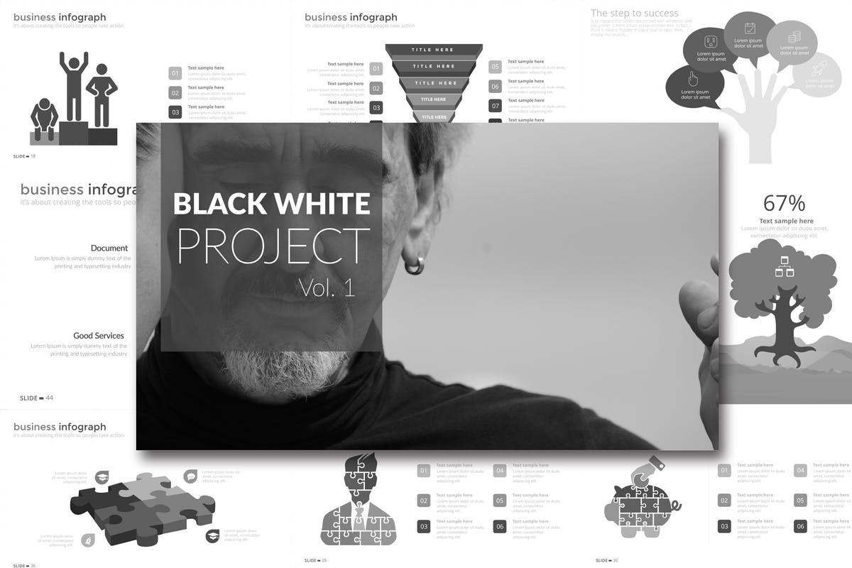 项目规划方案PPT演示幻灯片设计模板 Black White Project Vol. 1 Powerpoint插图