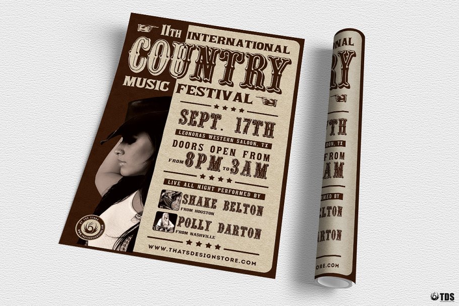 乡村音乐节海报传单模板 v7  Country Live Flyer PSD V7插图(2)