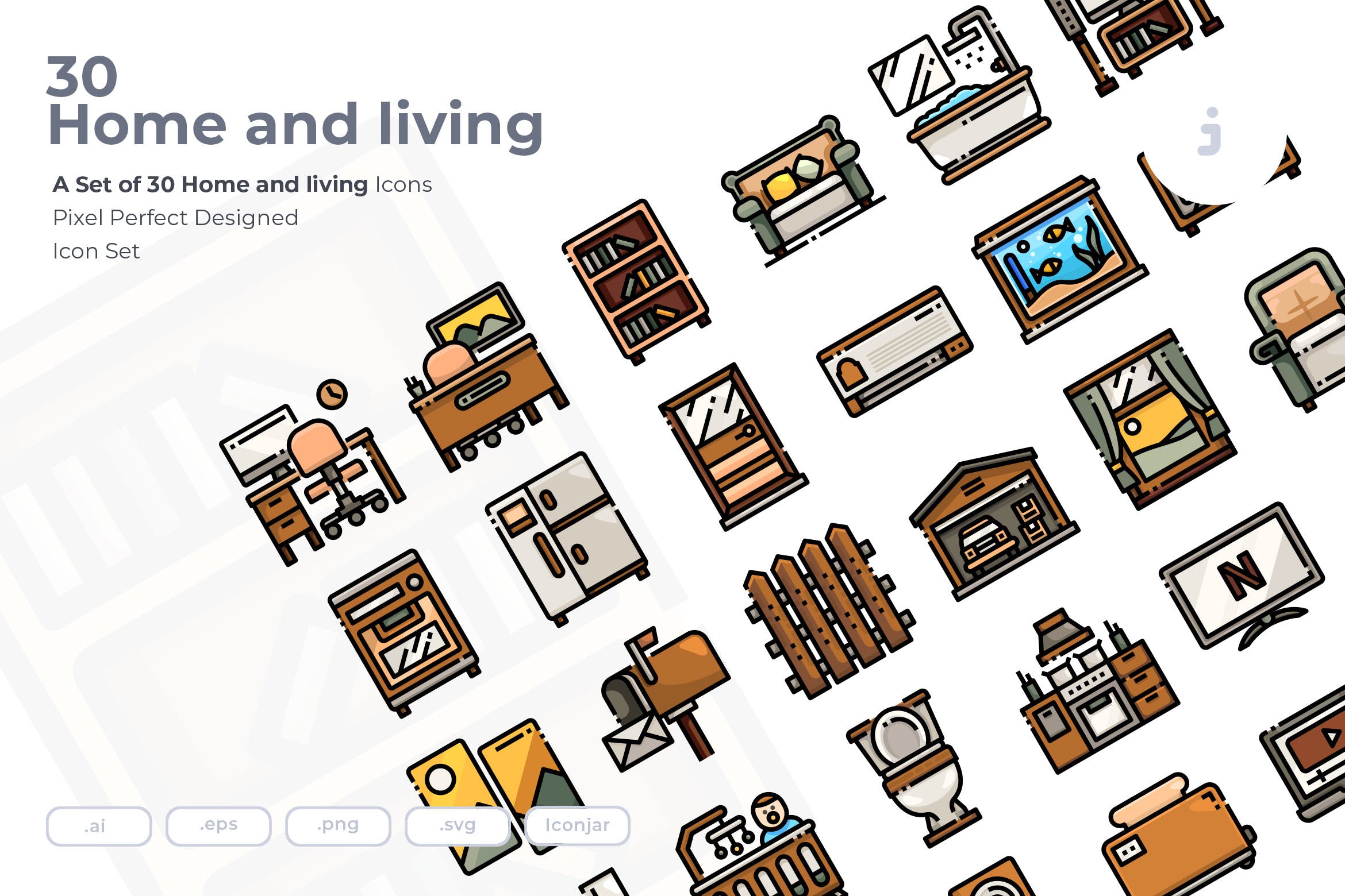 30枚家庭和生活主题彩色图标素材 30 Home and living Icons插图