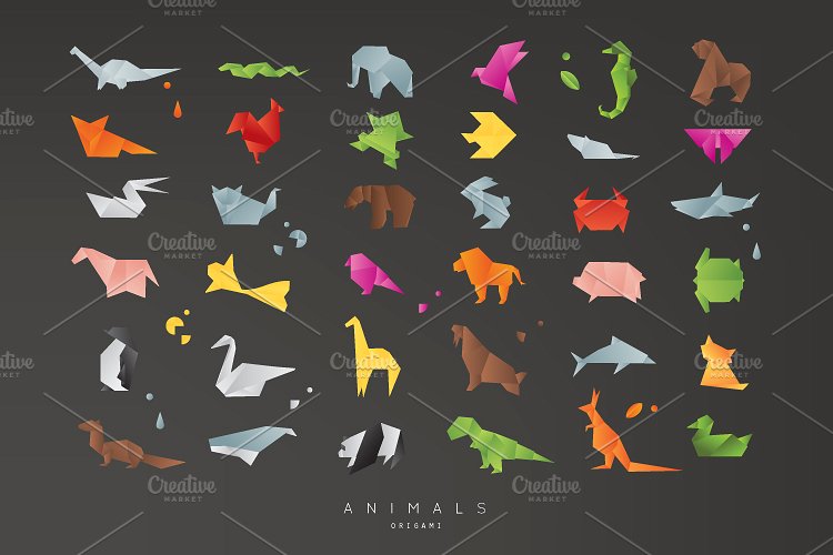小动物折纸矢量图标 Animals Origami插图(5)