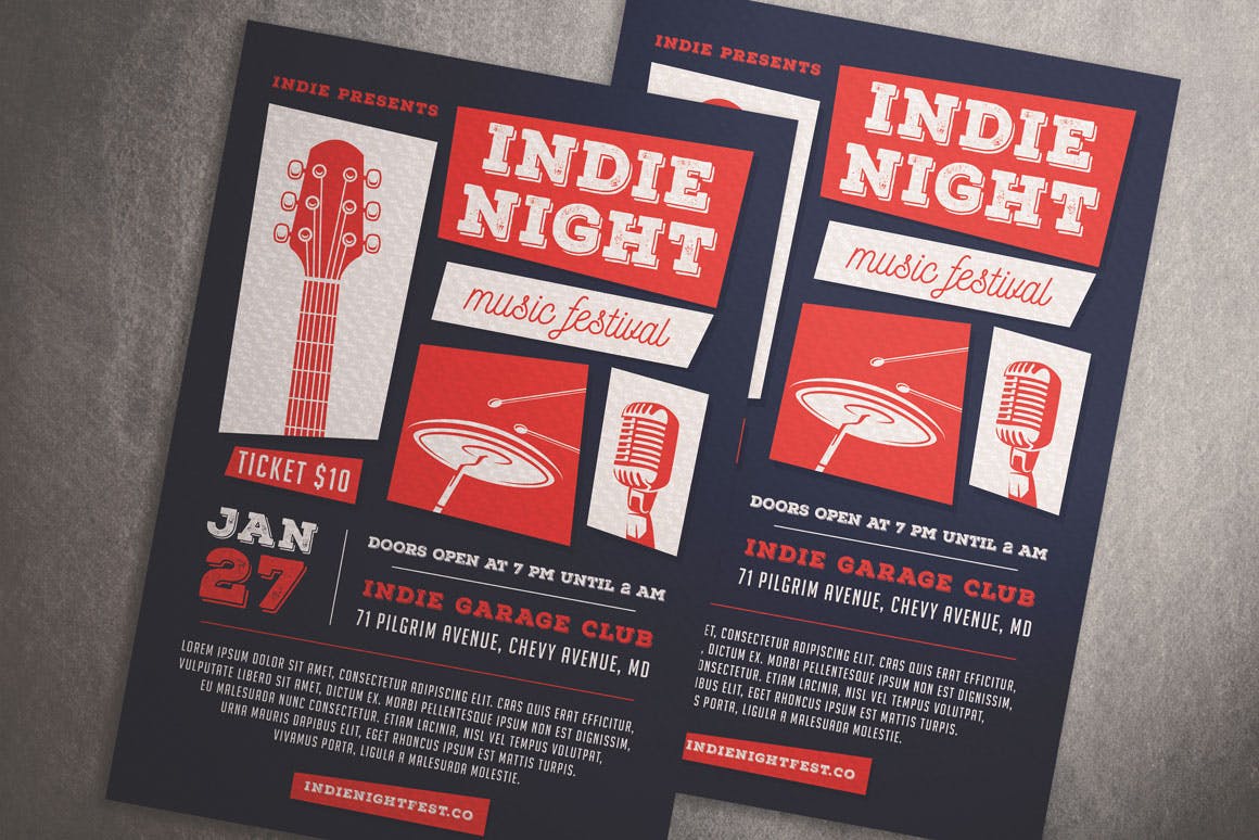 独立音乐会活动海报传单模板 Indie Night Music Festival Flyer插图(1)