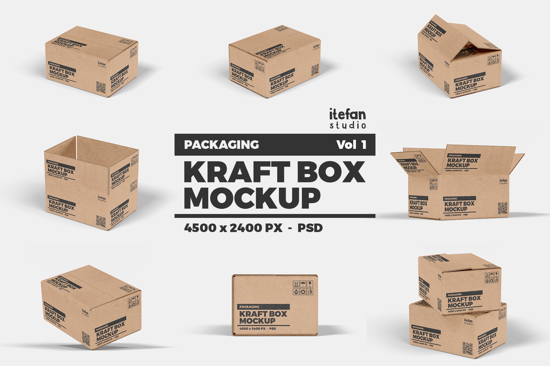 牛皮纸箱包装设计效果图样机v1 Kraft Box Mockup – Packaging Vol 1插图
