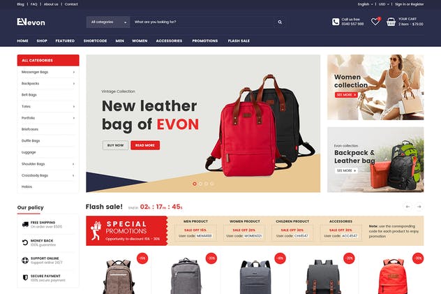 时尚箱包品牌电商网站PSD模板 Evon – eCommerce PSD Template插图(5)