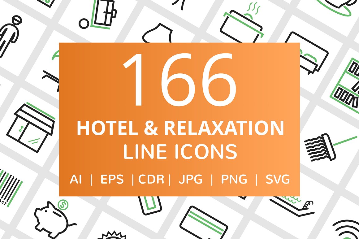 166个酒店&休闲娱乐的线形矢量图标下载[ai,eps,cdr,svg,png,jpg]插图