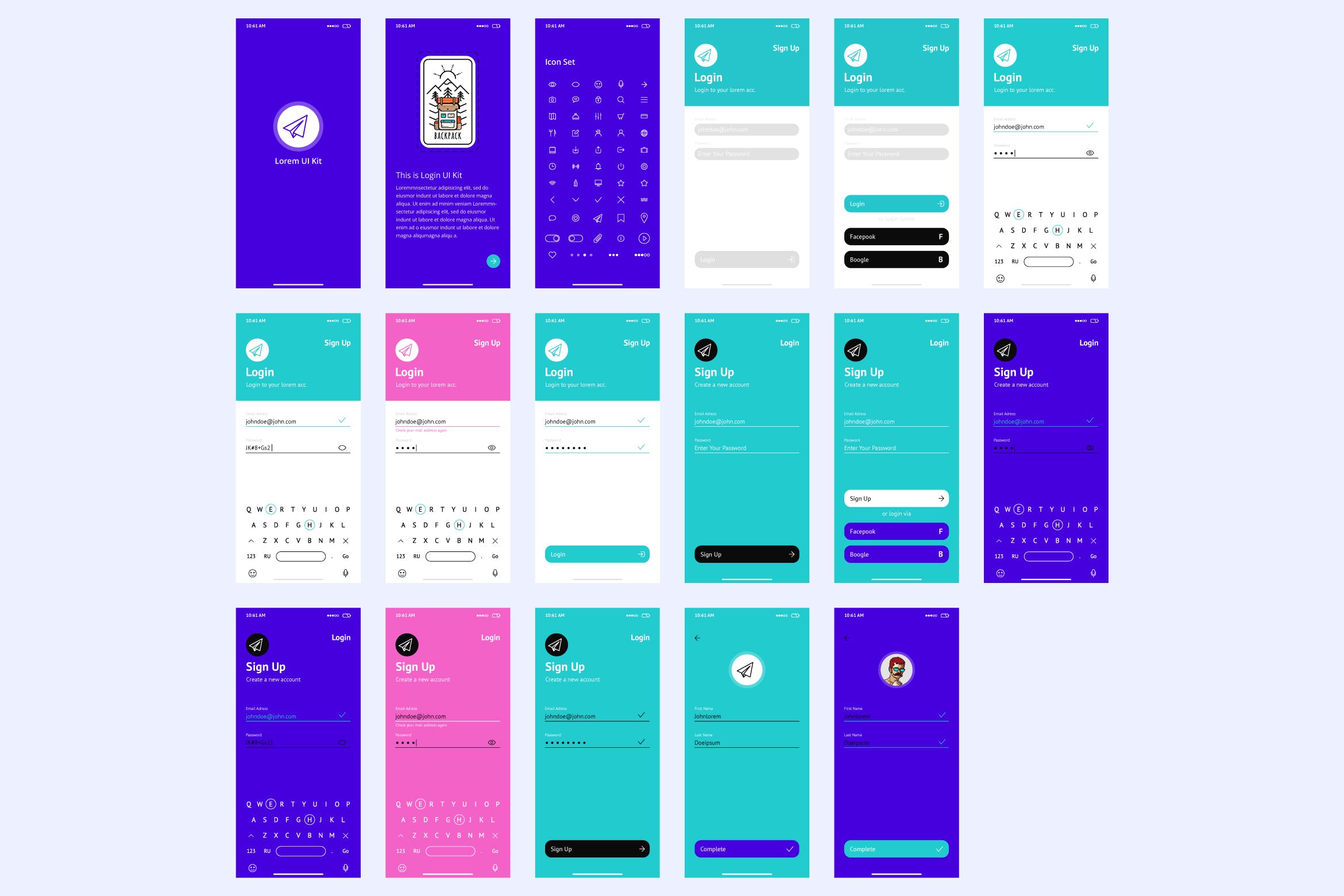 APP注册登录界面设计UI套件 Vector Wireframe Ui Kit for Login and Sign Up插图