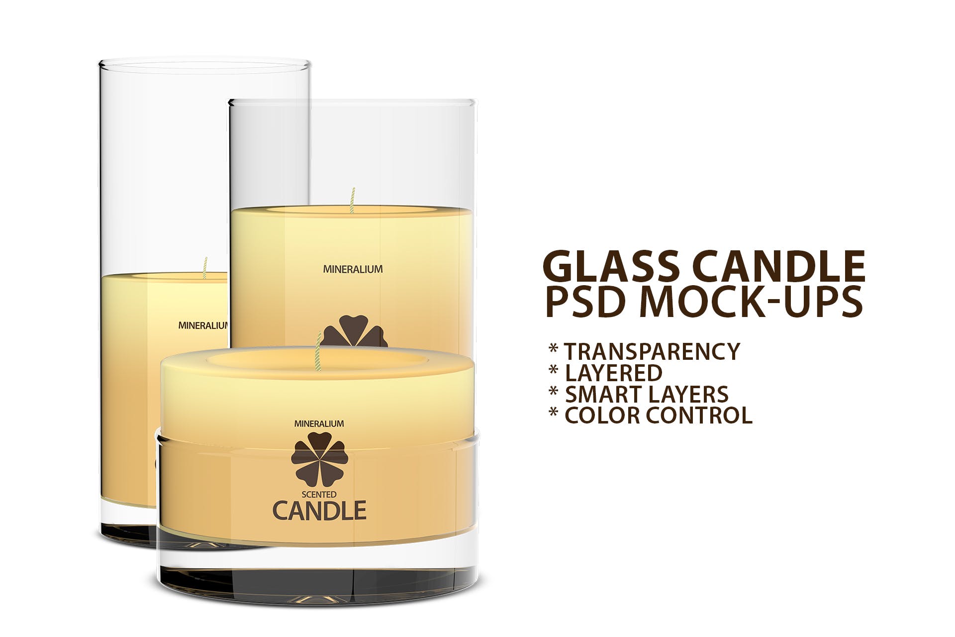 玻璃蜡烛外观设计PSD样机模板 Glass Candle PSD Mock-ups插图