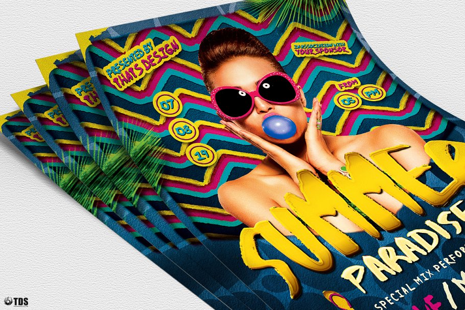 夏日音乐派对海报设计PSD模板 Summer Paradise Flyer PSD插图(4)