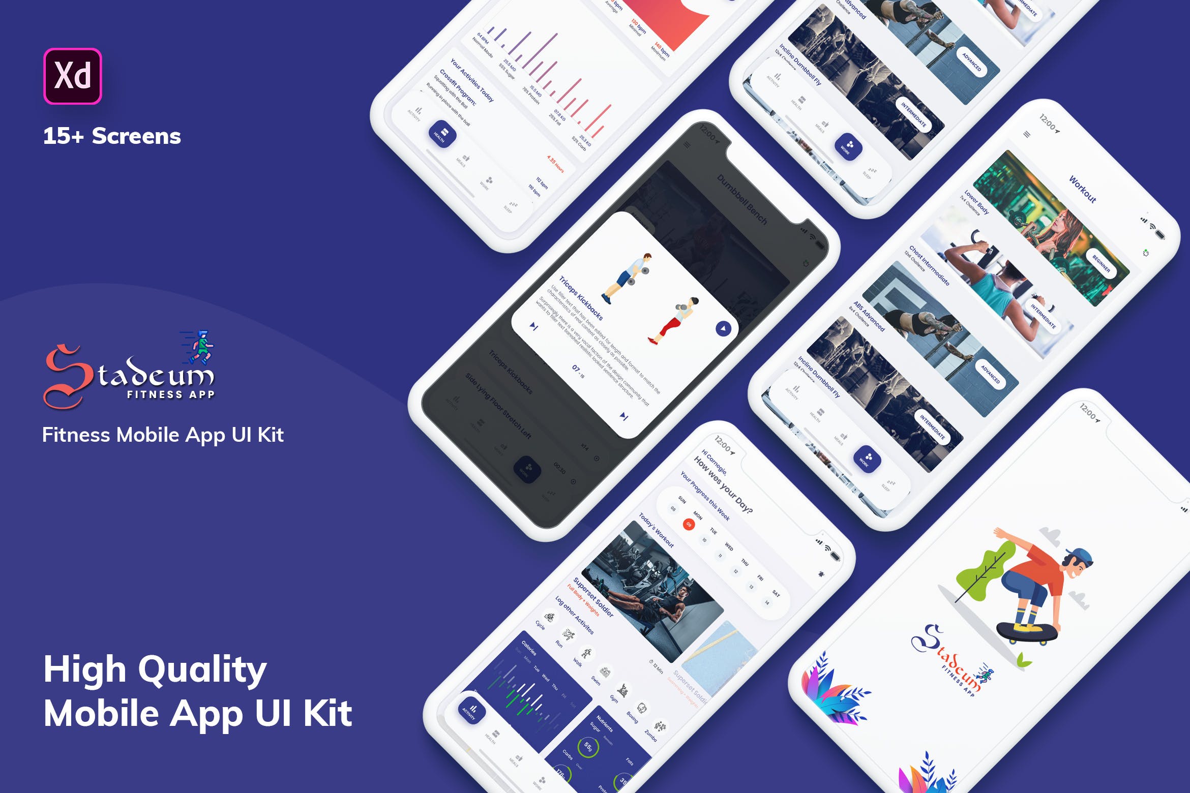 健身运动APP应用UI界面设计XD模板 Stadeum-Fitness Mobile App UI Kit (XD)插图