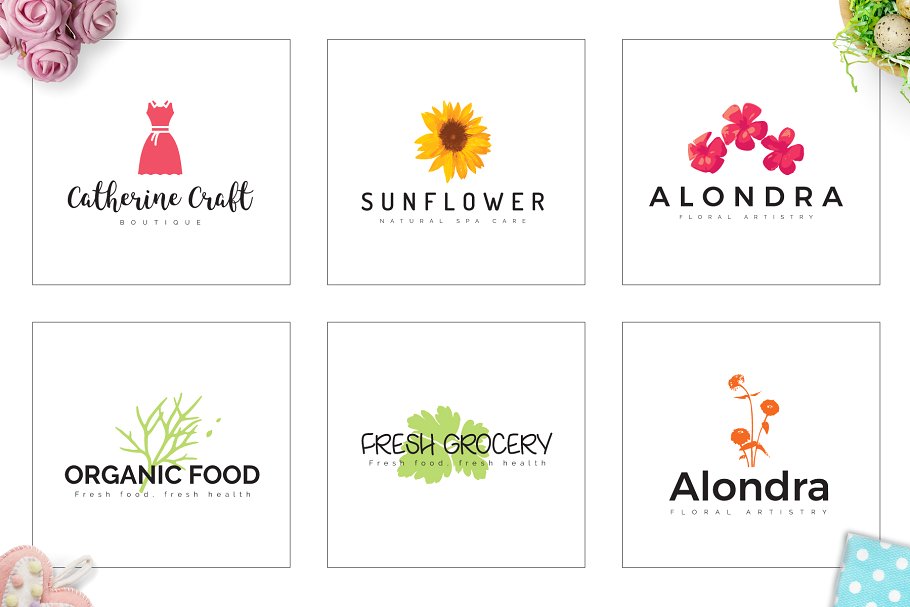 70款优雅花卉装饰标志设计模板素材 70 Elegant Floral Logo Pack插图(6)