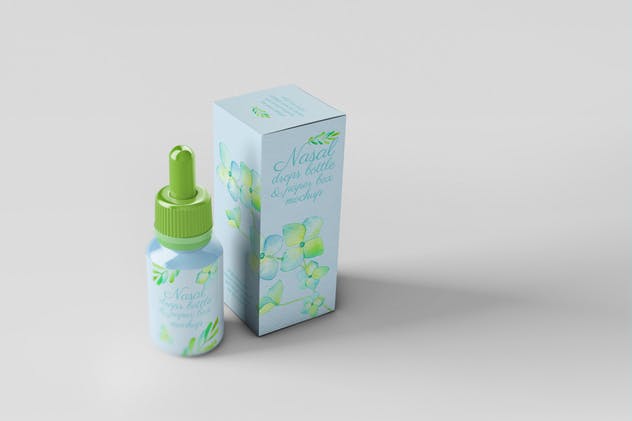 化妆品滴瓶外观/包装纸盒样机 Nasal Drops Bottle/ Paper Box Mockup插图(6)