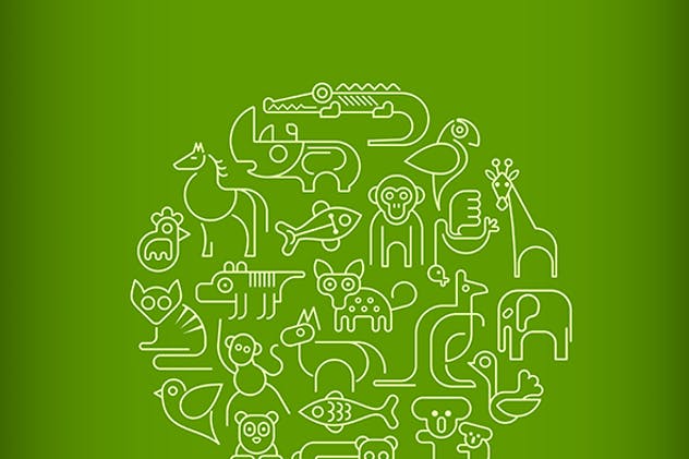 5个动物园动物圆形矢量插画素材 5 Zoo Animals Round vector illustrations插图(3)