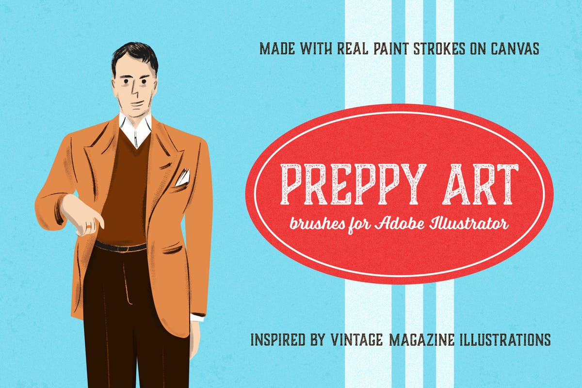 油画数码创作必备AI笔刷合集 Preppy Art Brushes for Adobe Illustrator插图