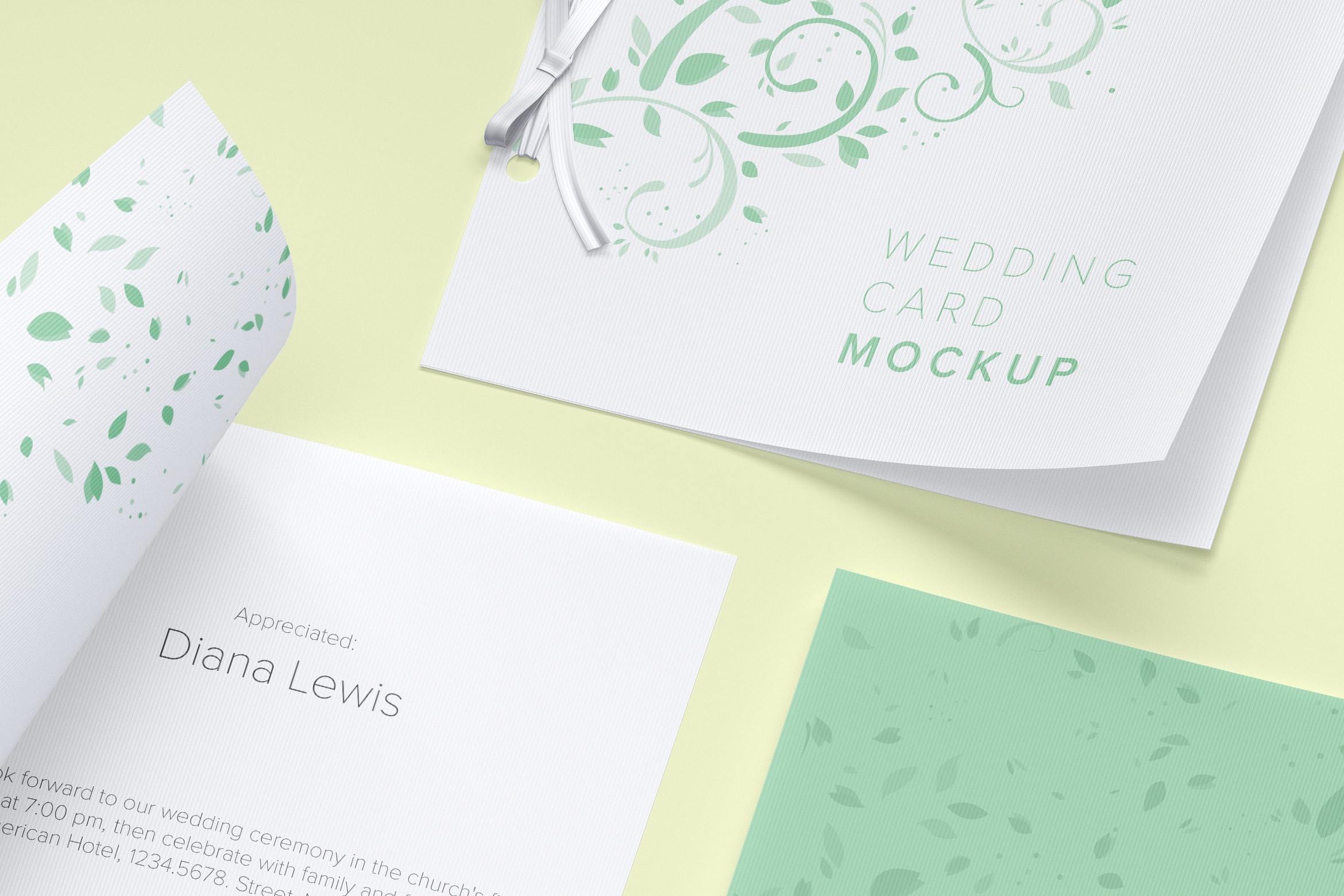 婚礼邀请函封面&内页设计样机模板 Wedding Card Mockup, Covers and Inner Pages插图(1)