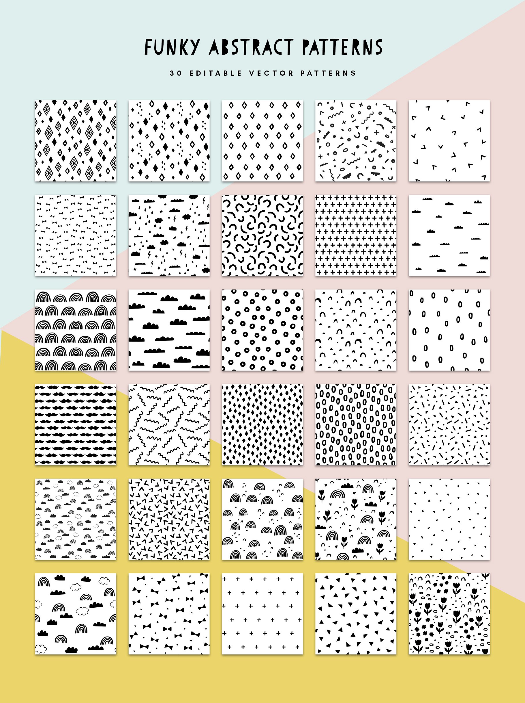 30款无缝可编辑矢量图案 30 Trendy Abstract Seamless Patterns插图(1)