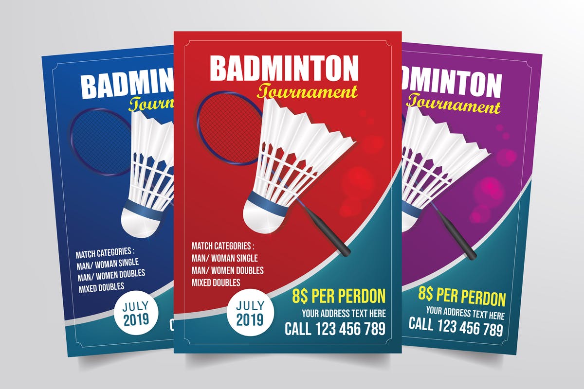羽毛球比赛体育活动海报传单设计模板 Badminton Tournament Flyer Template插图