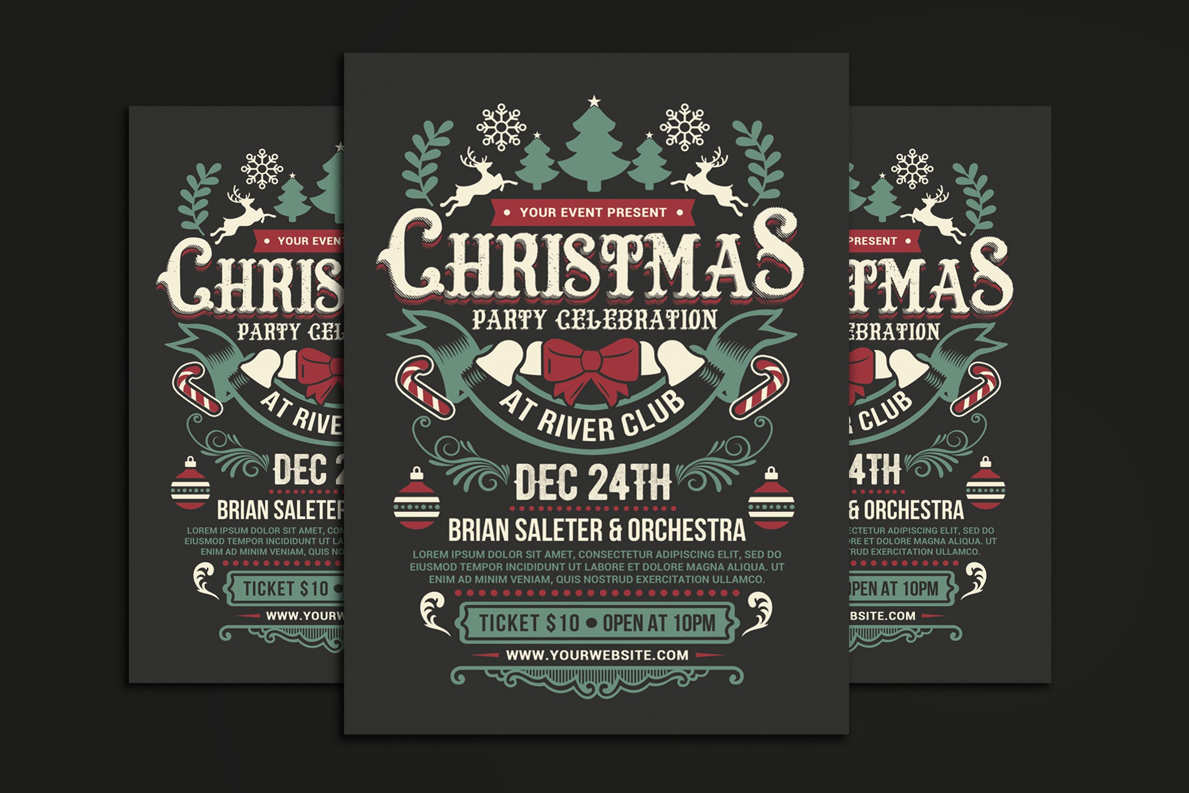 复古设计风格圣诞节派对活动海报传单模板 Christmas Party Celebration插图
