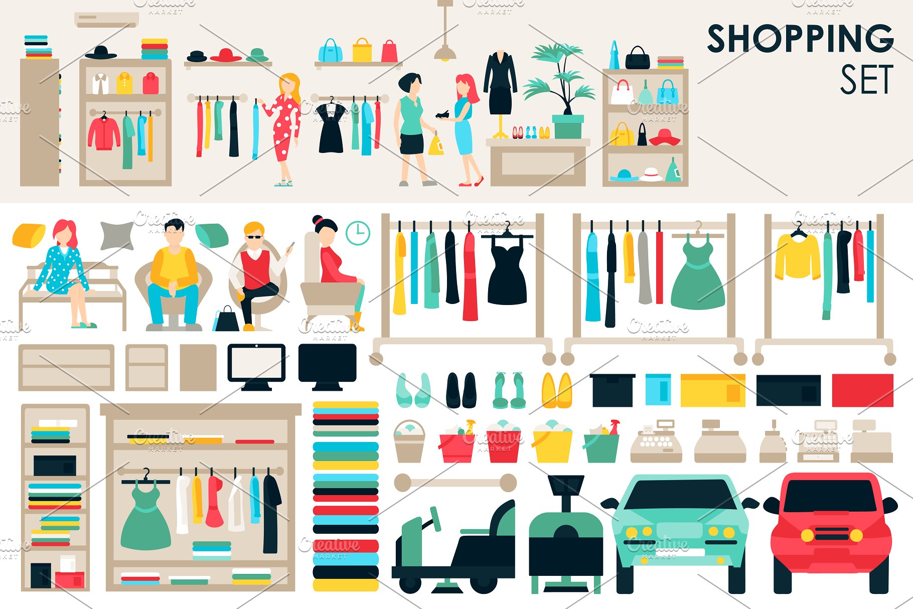 扁平风格购物设计元素合集 Shopping Flat Objects 9 collections插图