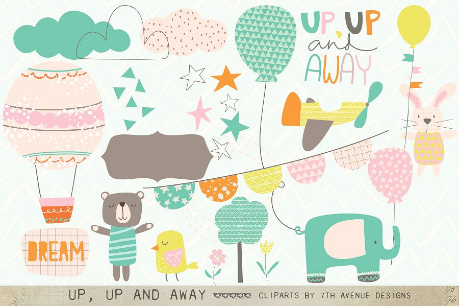 可爱儿童主题剪贴画 Up, Up and Away Cliparts插图